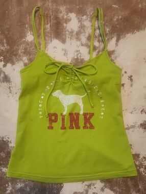 Y2K Pink VS Lime Green Cami With Graphics & Dog. Medium